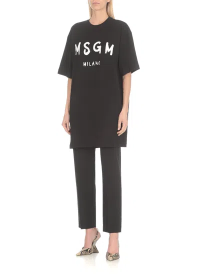 Shop Msgm Dress With Logo In Black