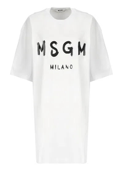 Shop Msgm Dress With Logo In White