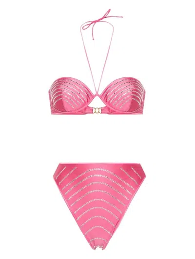 Shop Oseree Flamingo Gem Balconette Bikini In Pink