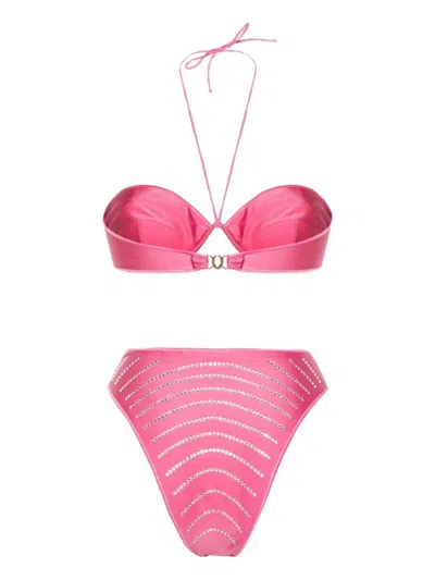 Shop Oseree Flamingo Gem Balconette Bikini In Pink