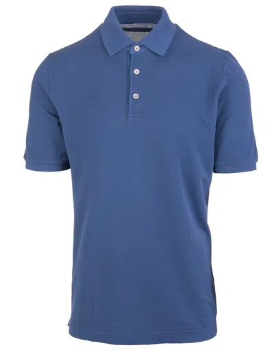 Shop Fedeli Blue Cotton Piqué Polo Shirt