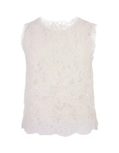 Shop Ermanno Scervino Sleeveless Top In White Floral Lace
