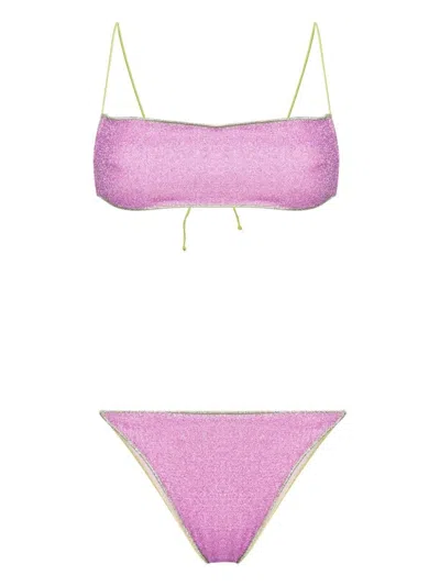 Shop Oseree Lumiere Lurex Bikini In Wisteria-lime In Purple