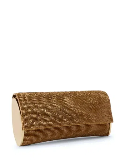 Benedetta Bruzziches Rhinestone Mesh Clutch With Silk Satin Lining In Gold
