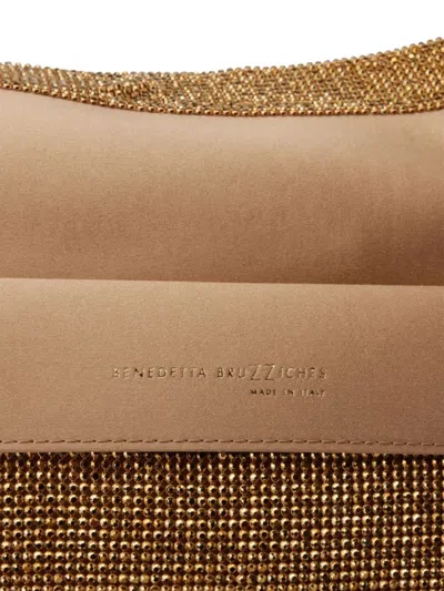 Benedetta Bruzziches Rhinestone Mesh Clutch With Silk Satin Lining In Gold