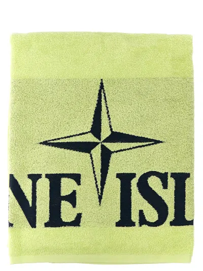 Shop Stone Island Beach Towel With Logo Embroidery Towel In Limone