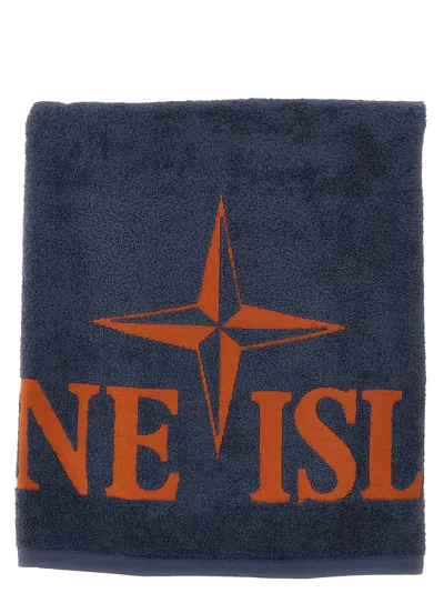 Shop Stone Island Beach Towel With Logo Embroidery Towel In Avio