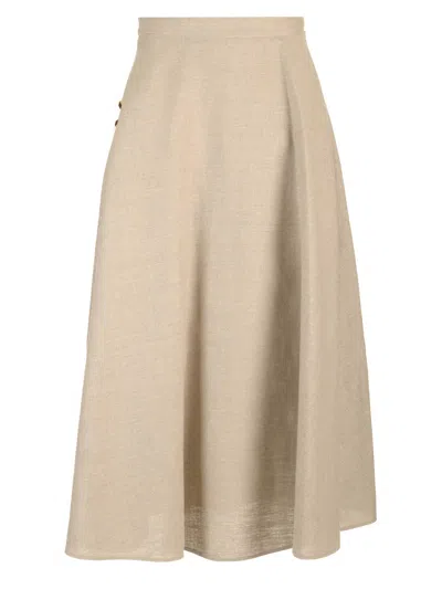 Shop Valentino Linen Midi Skirt In Beige