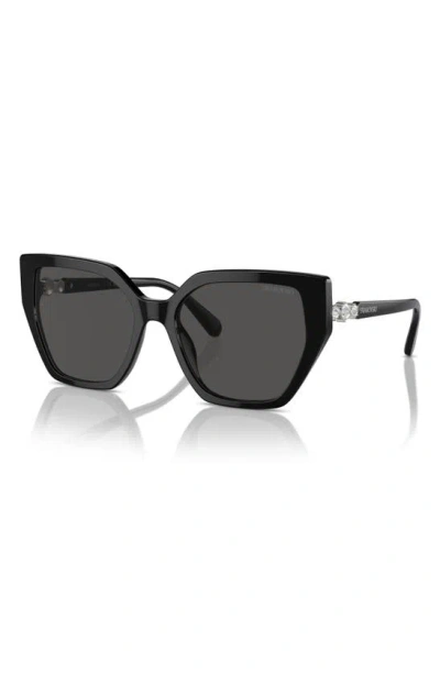 Shop Swarovski Constella 56mm Polarized Irregular Sunglasses In Black