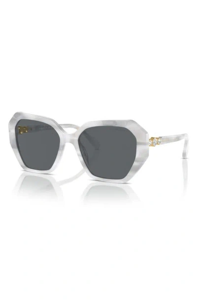 Swarovski 56mm Photochromic Irregular Sunglasses In White