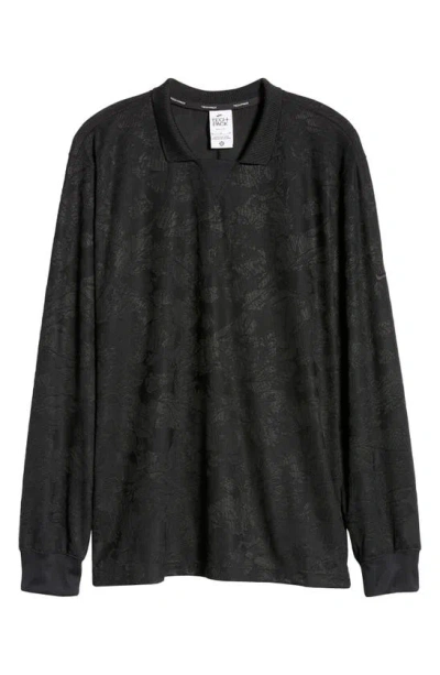 Shop Nike Dri-fit Tech Pack Floral Jacquard Long Sleeve Polo In Black/ Dark Smoke Grey