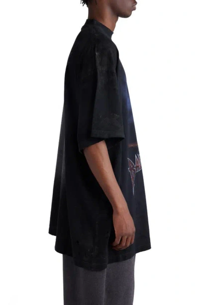 Shop Balenciaga Paris Moon Oversize Distressed Cotton Graphic T-shirt In Black