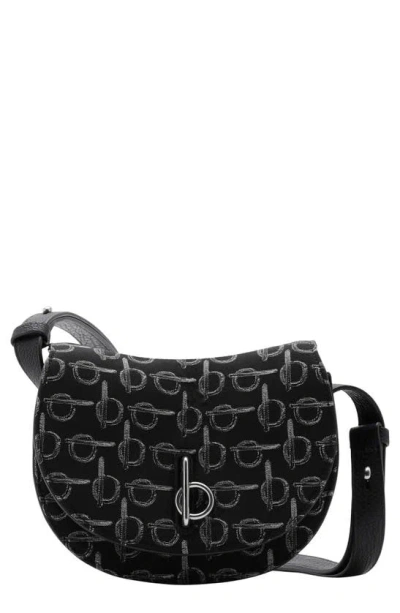 Shop Burberry Mini Rocking Horse Canvas Crossbody Bag In Black