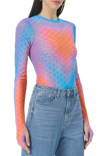 Afrm Kaylee Print Mesh Top In Cyber Heart