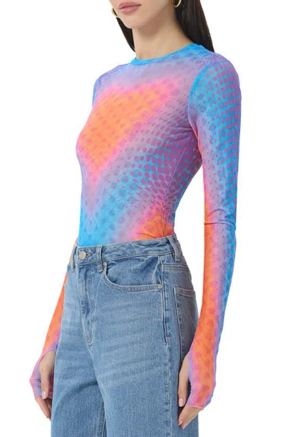 Afrm Kaylee Print Mesh Top In Cyber Heart