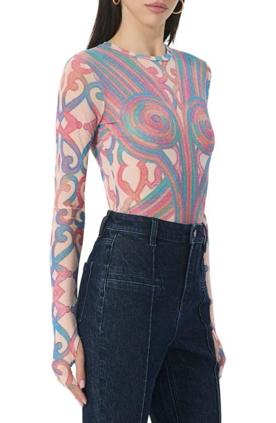 Afrm Kaylee Print Mesh Top In Sculpted Cable