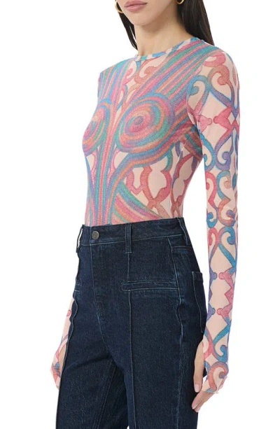Afrm Kaylee Print Mesh Top In Sculpted Cable