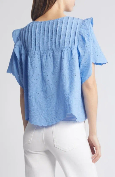Shop Wit & Wisdom Eyelet Ruffle Top In Provence Blue