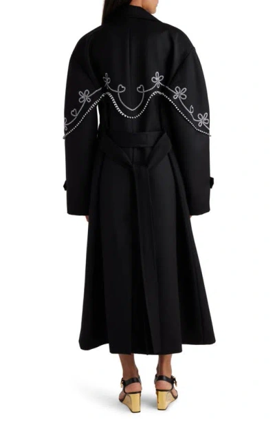 Shop Chloé Embroidered Belted Wool Coat In Black