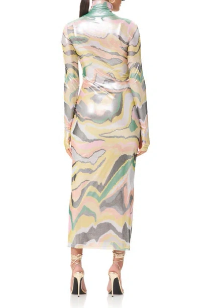 Shop Afrm Shailene Foil Long Sleeve Dress In Soft Linear Abstract