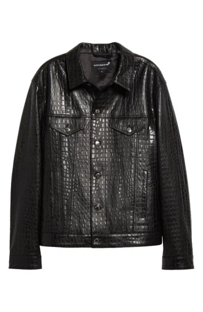 Shop Noon Goons Bragging Rights Croc Embossed Leather Jacket In Black