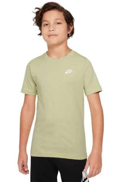 Shop Nike Kids' Embroidered Swoosh T-shirt In Olive Aura/ White
