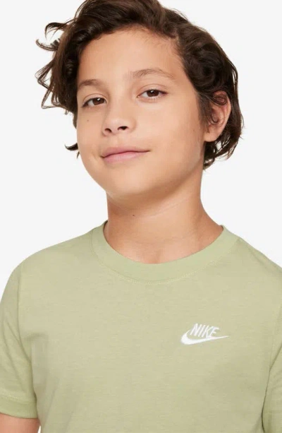 Shop Nike Kids' Embroidered Swoosh T-shirt In Olive Aura/ White