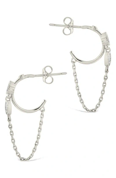 Shop Sterling Forever Paisley Cz Chain Drop Hoop Earrings In Silver