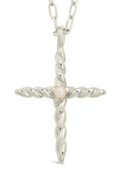 Sterling Forever Anas Cultured Pearl Cross Pendant Necklace In Silver