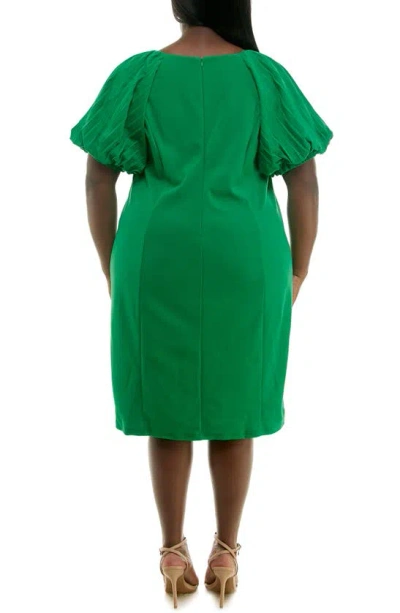 Shop Nina Leonard Pleat Puff Sleeve Midi Dress In Bright Green
