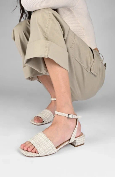 Journee Collection Women's Adleey Ankle Strap Tweed Block Heel Sandals In Beige