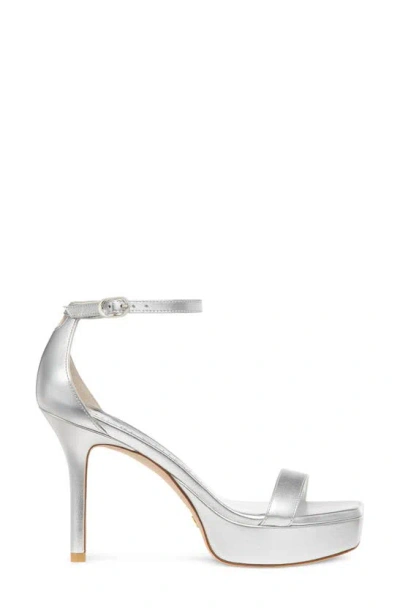 Stuart Weitzman Ankle Strap Platform Sandal In Silver Mestizo