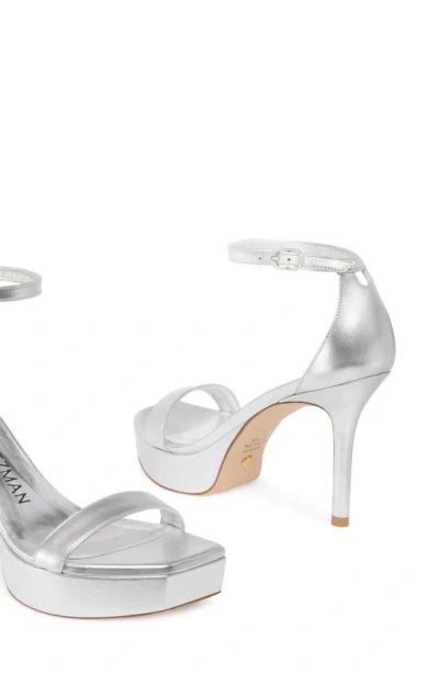 Stuart Weitzman Ankle Strap Platform Sandal In Silver Mestizo