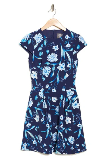 Shop Vince Camuto Floral Cap Sleeve Fit & Flare Dress In Navy