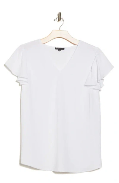Shop Adrianna Papell Flutter Sleeve V-neck Blouse In White