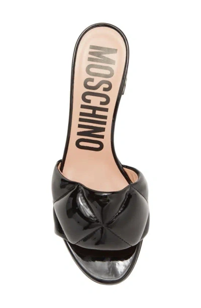Shop Moschino Patent Quilted Block Heel Sandal In Black