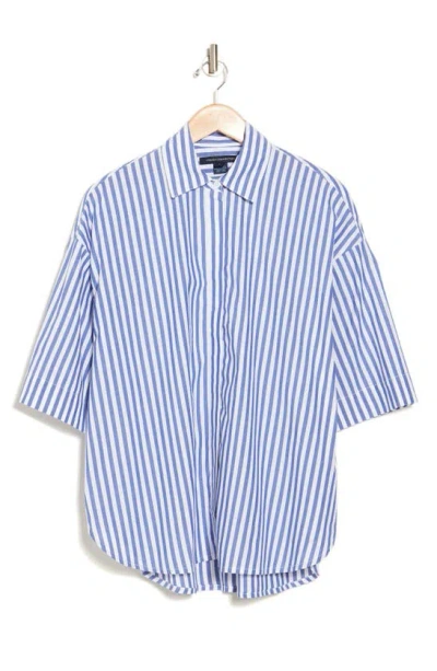 Shop French Connection Rhodes Cotton Poplin Popover Shirt In Linen White-marine Stripe
