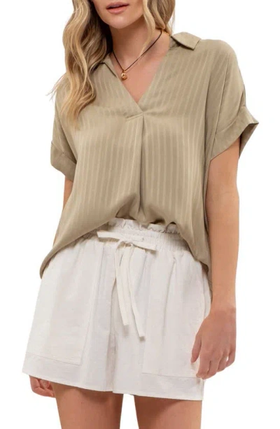 Shop Blu Pepper Striped Short Sleeve Woven Top In Olive