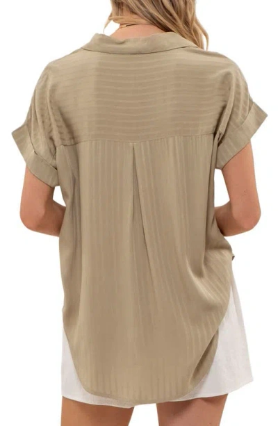 Shop Blu Pepper Striped Short Sleeve Woven Top In Olive