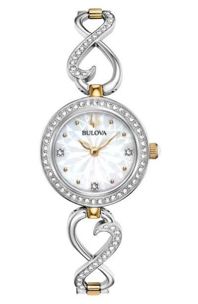 Bulova Swarovski Crystal Infinity Bracelet Watch & Necklace Set In Silver