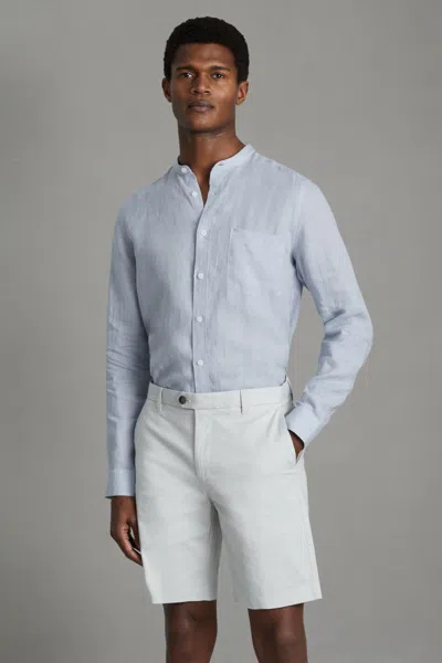 Shop Reiss Ocean - Light Blue Linen Grandad Collar Shirt, S