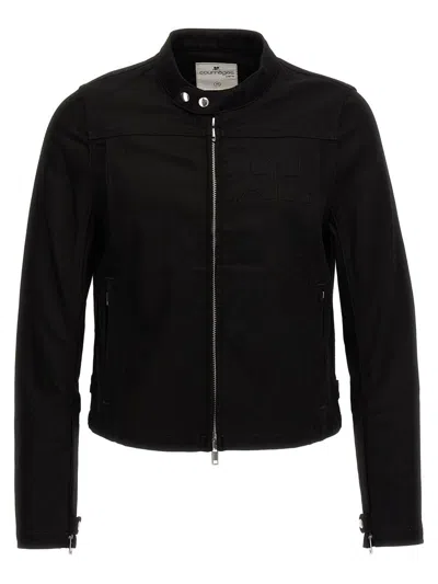 Shop Courrèges 'iconic Denim Biker' Denim Jacket In Black