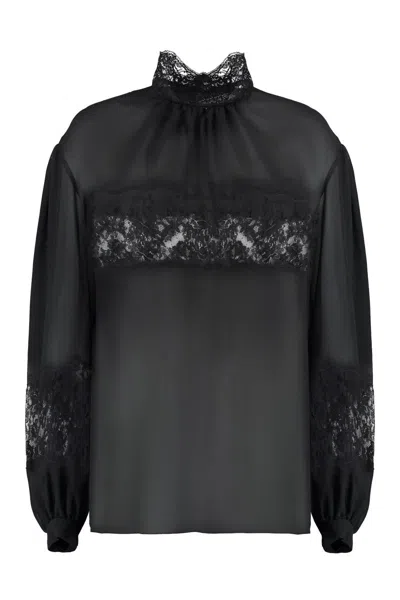 Shop Dolce & Gabbana Lace And Georgette Blouse In Black