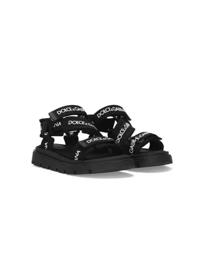 Shop Dolce & Gabbana Kids Black Branded Grosgrain Sandals