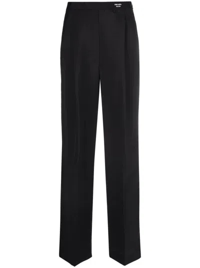 Shop Prada Black Logo-detail Tailored Trousers