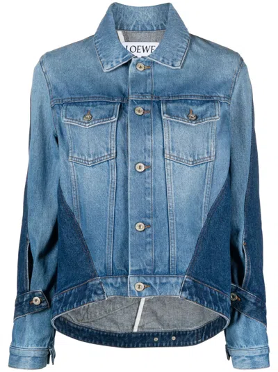 Shop Loewe Deconstructed Denim Jacket - Women's - Cotton/calf Leather In Blue