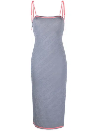 Shop Fendi Grey Monogram Midi Dress