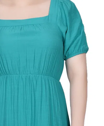 Shop Ny Collection Petite Short Sleeve Tiered Midi Dress In Teal