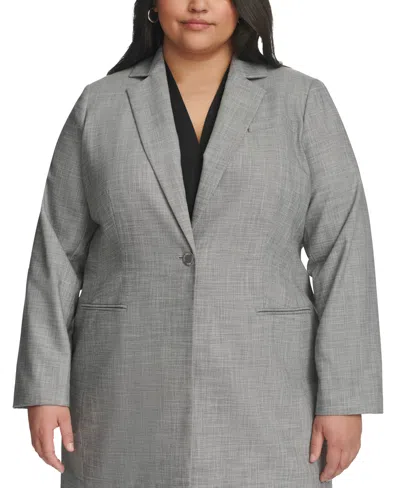 Shop Calvin Klein Plus Size Heathered Single-button Notched-collar Jacket In Black,white