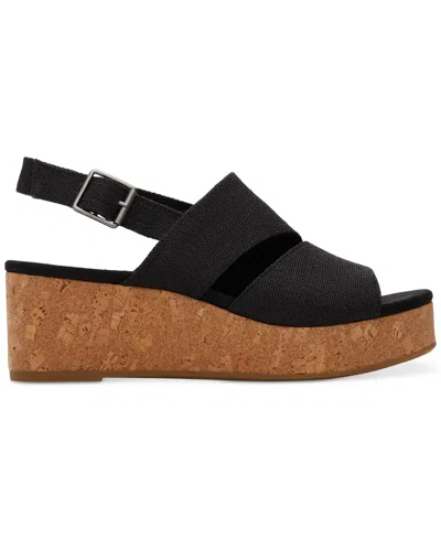 Toms Claudi Platform Wedge Sandal In Natural Metallic Linen